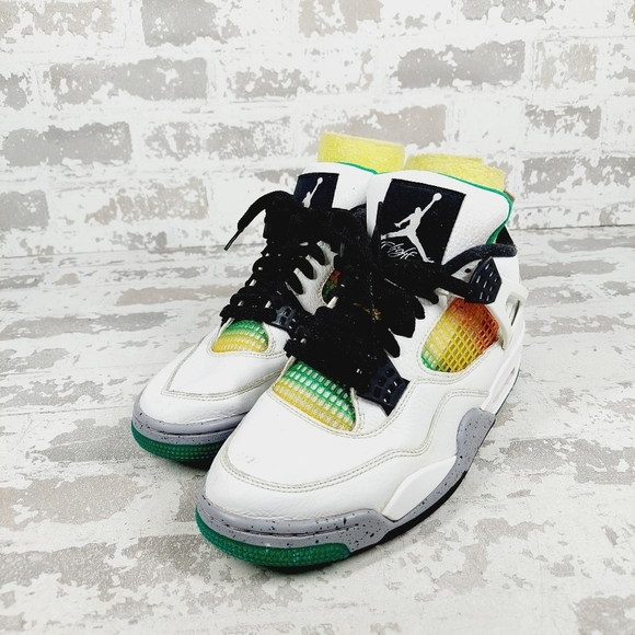 Air Jordan 4 Retro Rasta White Lucid Green Logo Lace Up Athletic Sneakers E344 - Picture 2 of 13